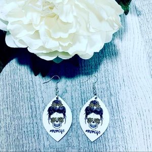 Mom Life Leopard Print Skull Earrings